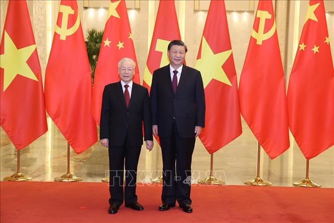 Hình ảnh: Tổng Bí thư Nguyễn Phú Trọng và Tổng Bí thư, Chủ tịch Trung Quốc Tập Cận Bình trao đổi Thư chúc mừng năm mới số 1
