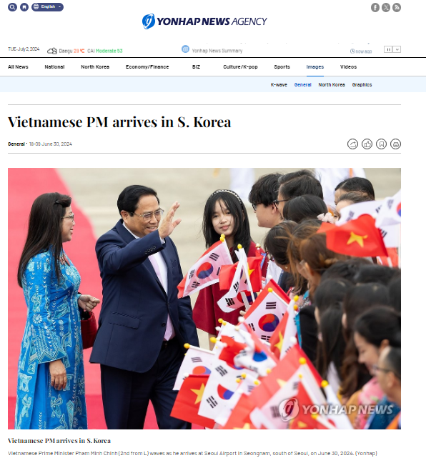 Hình ảnh: Báo chí Hàn Quốc đưa tin đậm nét về chuyến thăm của Thủ tướng Phạm Minh Chính số 1