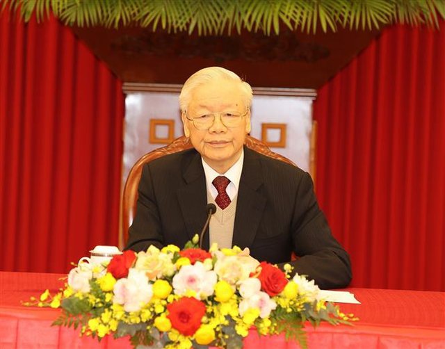 Hình ảnh: Tổng Bí thư Nguyễn Phú Trọng điện đàm cấp cao với Tổng thống Hoa Kỳ Joe Biden số 1