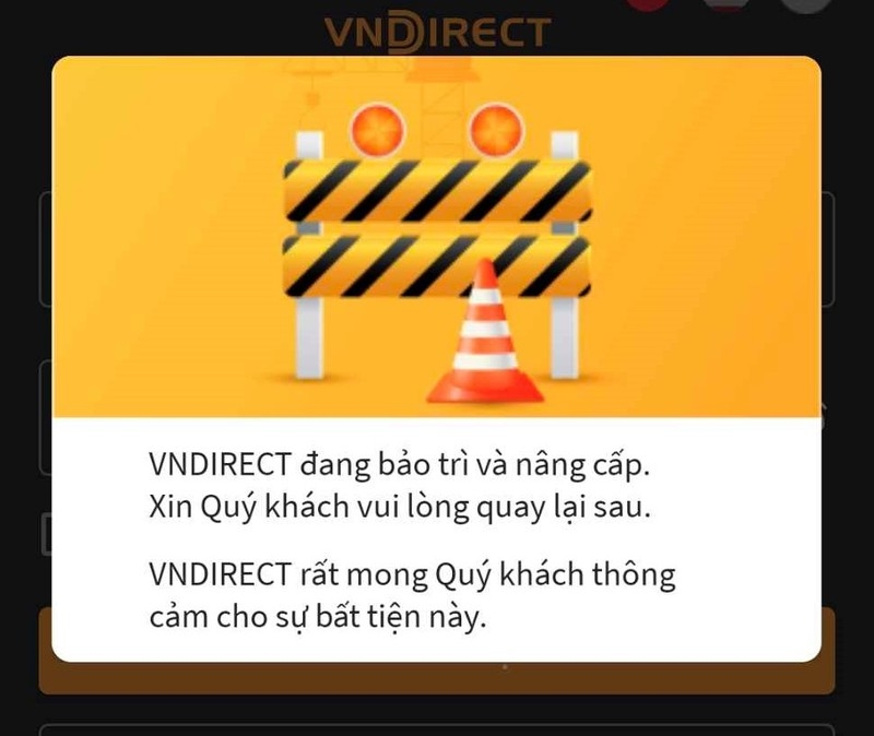 Hình ảnh: Tạm thời ngắt kết nối giao dịch hệ thống VNDirect số 1